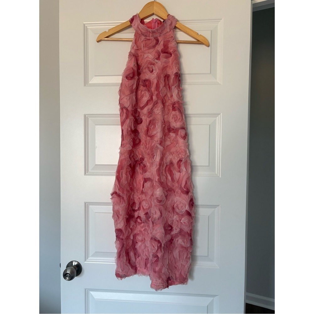 CHICME Pink Halter Dress with Rosette Detail Women's Size Large